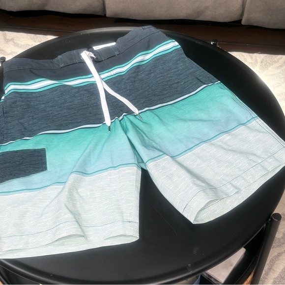 Men’s New Striped Board Shorts – Black/Teal/Gray - Picture 1 of 4